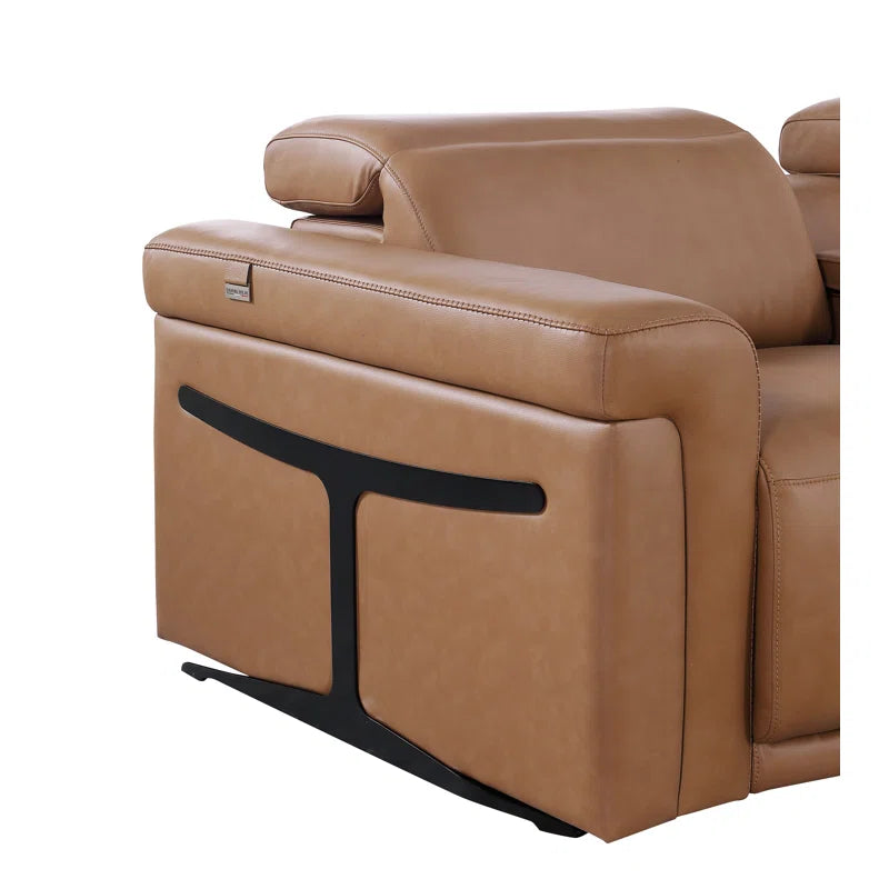 L-Shape Sectional Sofa: 8 - Piece Top Grain Italian Leather Power Reclining Sectional(Cognac Genuine Leather)