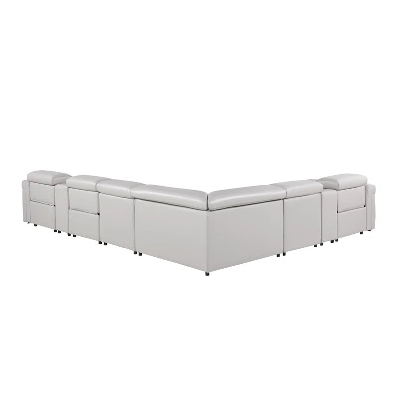 L-Shape Sectional Sofa: 8 - Piece Top Grain Italian Leather Power Reclining Sectional(Light Gray Genuine Leather)