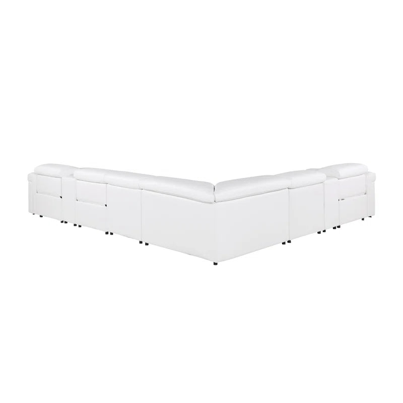 L-Shape Sectional Sofa: 8 - Piece Top Grain Italian Leather Power Reclining Sectional(White Gray Genuine Leather)