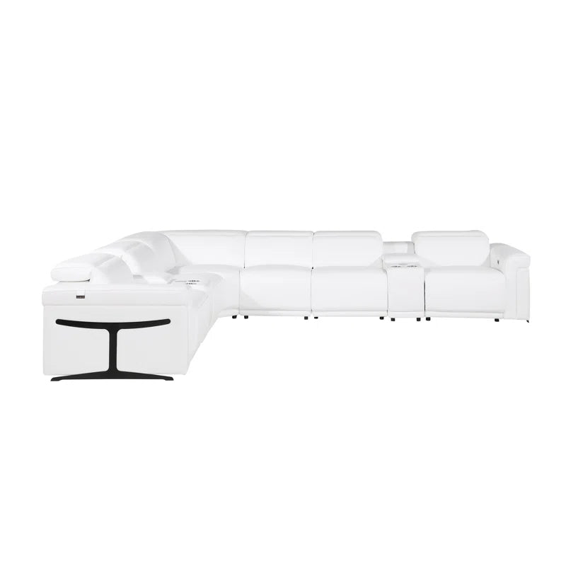L-Shape Sectional Sofa: 8 - Piece Top Grain Italian Leather Power Reclining Sectional(White Gray Genuine Leather)