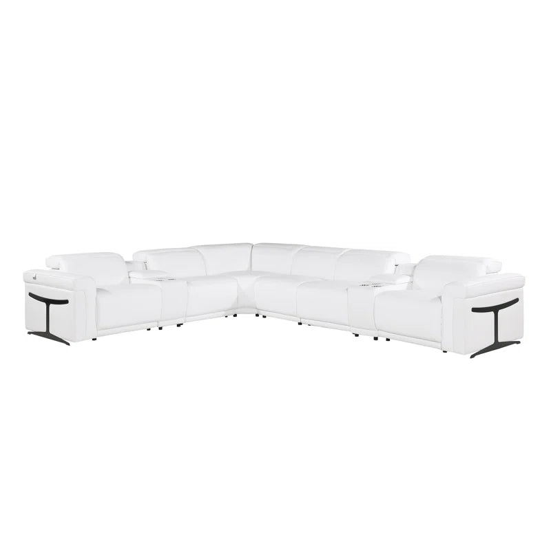 L-Shape Sectional Sofa: 8 - Piece Top Grain Italian Leather Power Reclining Sectional(White Gray Genuine Leather)