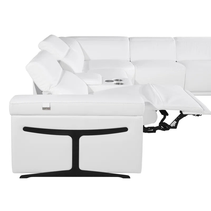 L-Shape Sectional Sofa: 8 - Piece Top Grain Italian Leather Power Reclining Sectional(White Gray Genuine Leather)