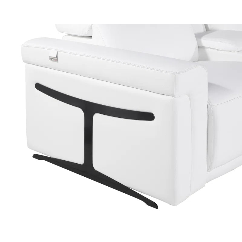 L-Shape Sectional Sofa: 8 - Piece Top Grain Italian Leather Power Reclining Sectional(White Gray Genuine Leather)
