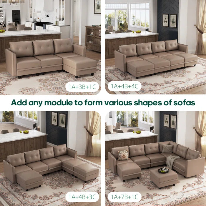 8 Seater Sofa: 8 - Piece Upholstery Modular Sectional Sofa Living Room Set with Storage Ottoman(Brown Polyester Blend)