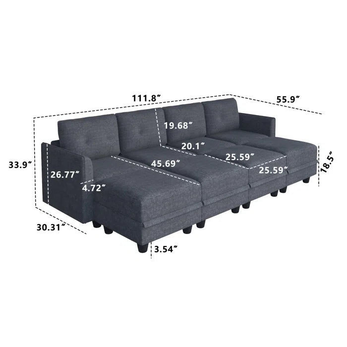 U-Shape Sectional Sofa: 8 - Piece Upholstered Modular Sectional Sofa with Storage Ottoman(Black Polyester Blend)