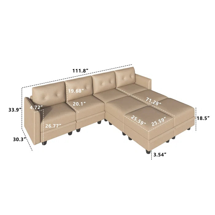 U-Shape Sectional Sofa: 8 - Piece Upholstered Modular Sectional Sofa with Storage Ottoman(Brown Polyester Blend)