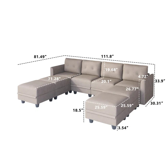 U-Shape Sectional Sofa: 8 - Piece Upholstered Modular Sectional Sofa with Storage Ottoman(Camel Polyester Blend)