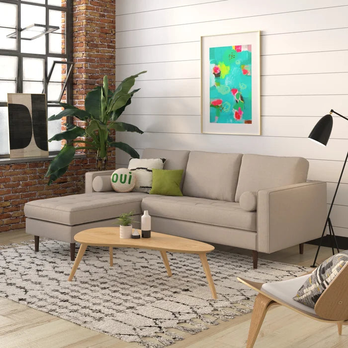 L-Shape Sectional Sofa: 84" Wide Reversible Sofa and Chaise Sectional(Beige Fabric)