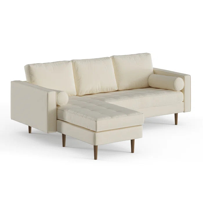 L-Shape Sectional Sofa: 84" Wide Reversible Sofa and Chaise Sectional(Beige Fabric)