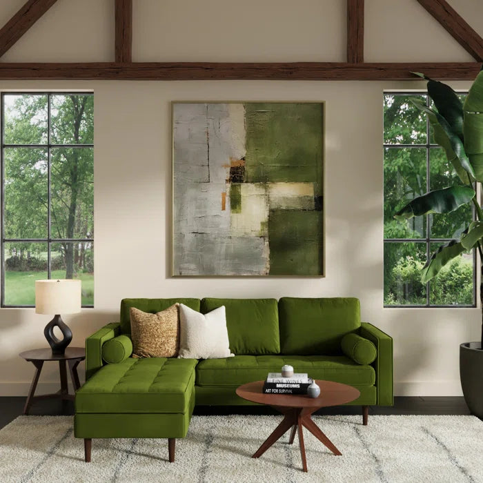 L-Shape Sectional Sofa: 84" Wide Reversible Sofa and Chaise Sectional(Bella Forest Performance Velvet)