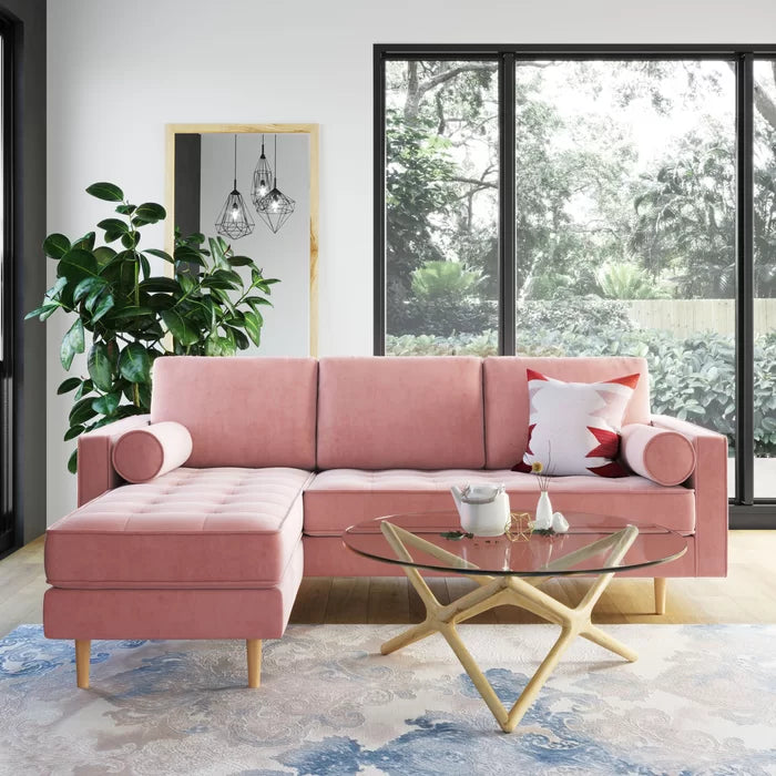 L-Shape Sectional Sofa: 84" Wide Reversible Sofa and Chaise Sectional(Blush Velvet)