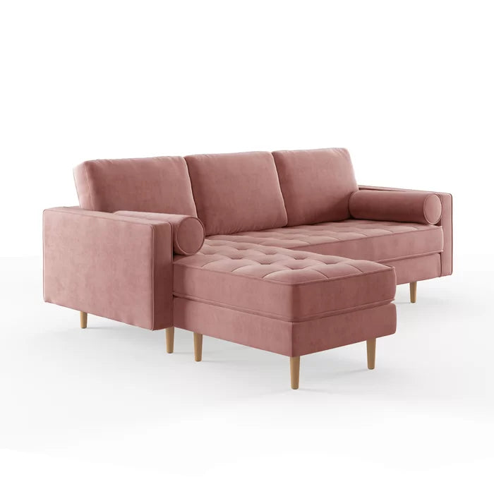 L-Shape Sectional Sofa: 84" Wide Reversible Sofa and Chaise Sectional(Blush Velvet)