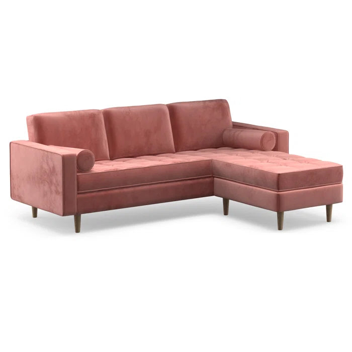 L-Shape Sectional Sofa: 84" Wide Reversible Sofa and Chaise Sectional(Blush Velvet)
