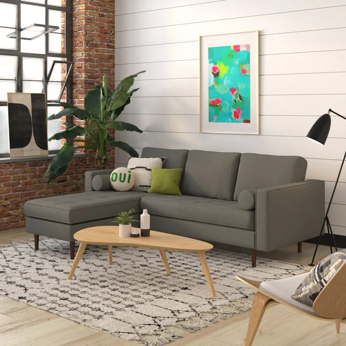 L-Shape Sectional Sofa: 84" Wide Reversible Sofa and Chaise Sectional(Charcoal Fabric)