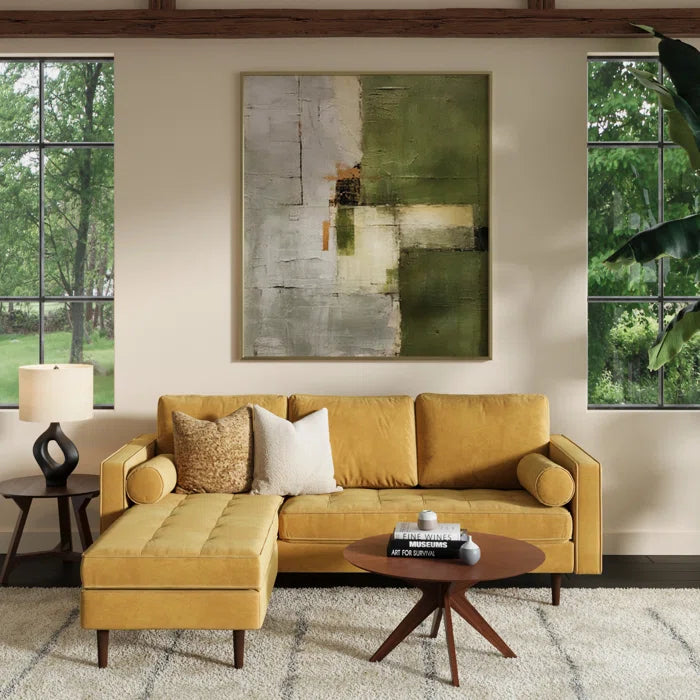 L-Shape Sectional Sofa: 84" Wide Reversible Sofa and Chaise Sectional(Gold Velvet)
