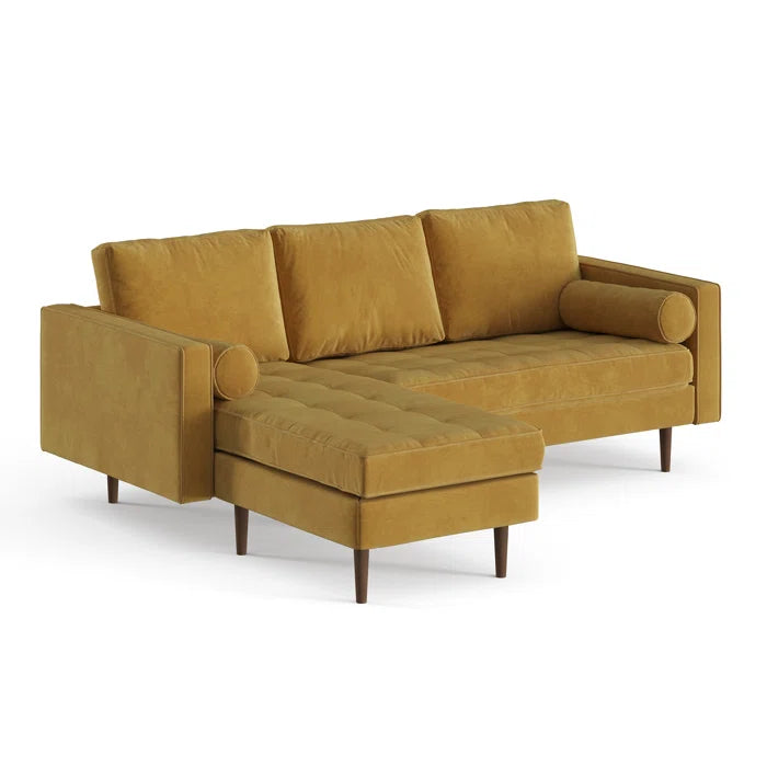L-Shape Sectional Sofa: 84" Wide Reversible Sofa and Chaise Sectional(Gold Velvet)