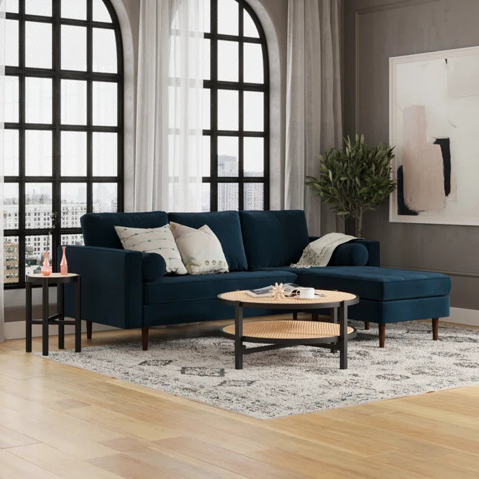 L-Shape Sectional Sofa: 84" Wide Reversible Sofa and Chaise Sectional(Ink Blue Performance Velvet)