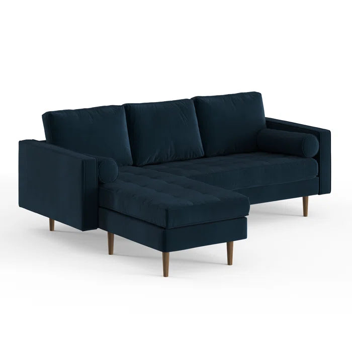 L-Shape Sectional Sofa: 84" Wide Reversible Sofa and Chaise Sectional(Ink Blue Performance Velvet)