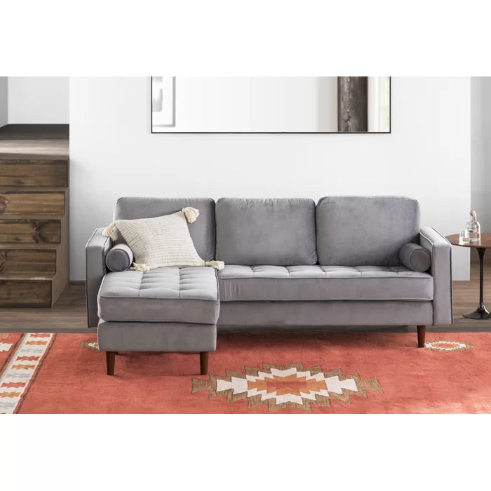 L-Shape Sectional Sofa: 84" Wide Reversible Sofa and Chaise Sectional(Platinum Velvet)
