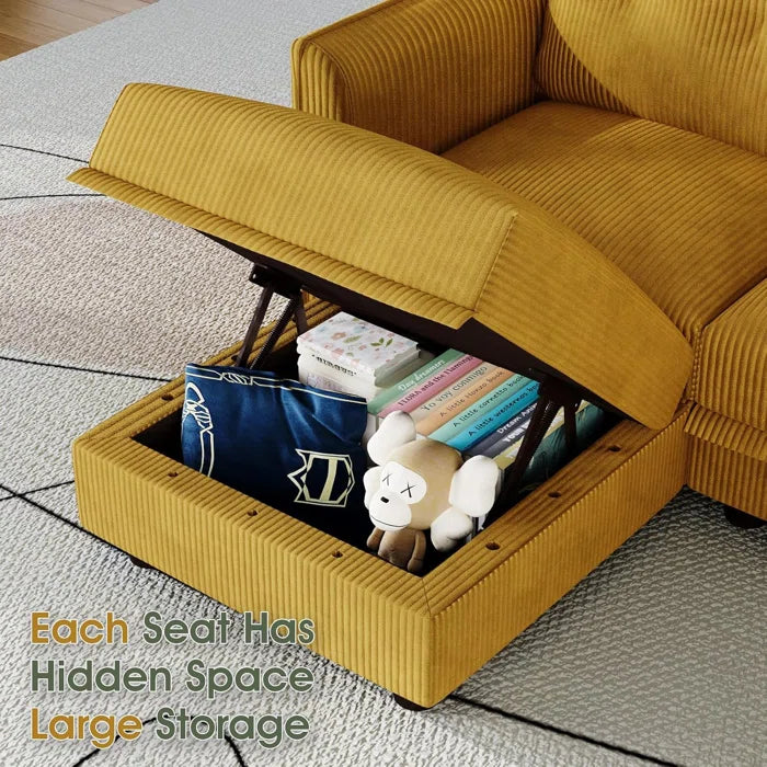 8 Seater Sofa: 8 Seat Corduroy Convertible Modular Sectional Sleeper With Storage(Yellow Corduroy)