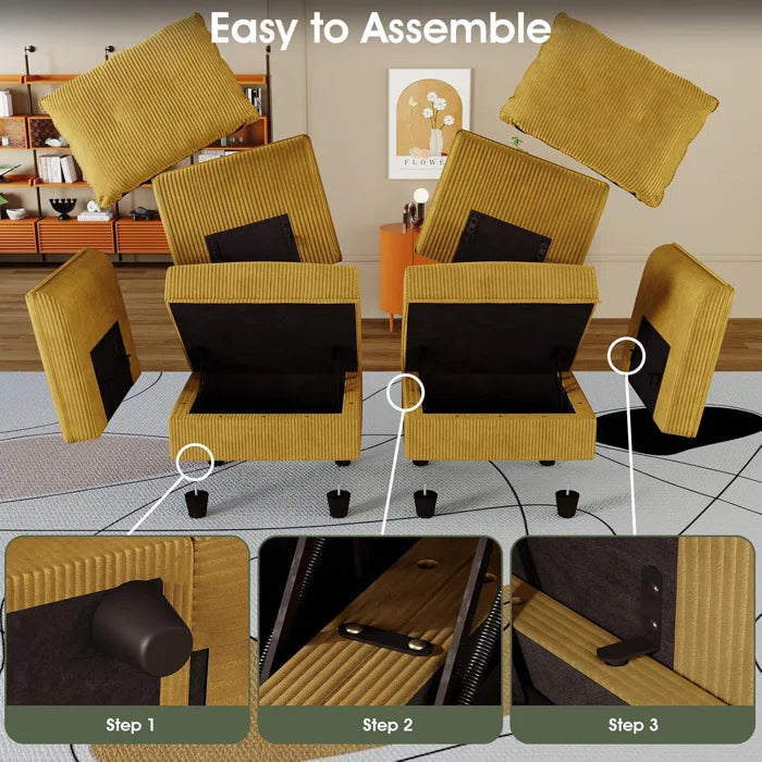 8 Seater Sofa: 8 Seat Corduroy Convertible Modular Sectional Sleeper With Storage(Yellow Corduroy)