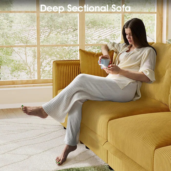 8 Seater Sofa: 8 Seat Corduroy Convertible Modular Sectional Sleeper With Storage(Yellow Corduroy)