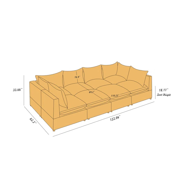 8 Seater Sofa: 8 - Piece Modular Upholstered Sectional Sofa(Dark Gray Polyester)