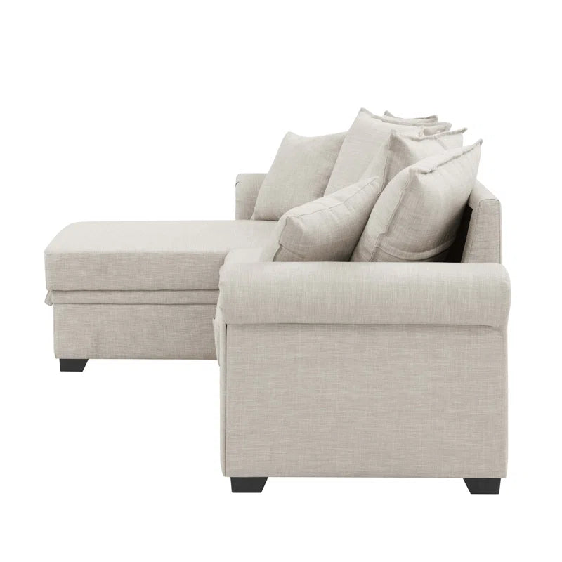 L- Shape Sectional Sofa: 4 - Piece Upholstered Sectional Sleeper Sofa Bed(Almond Linen Blend)