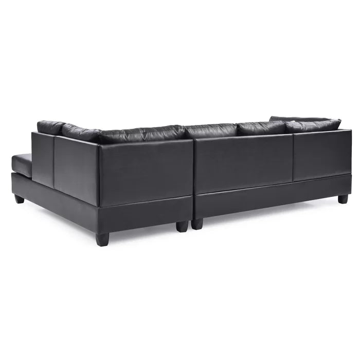L-Shape Sectional Sofa: Atlantis Reversible Sectional(Faux Leather Black)