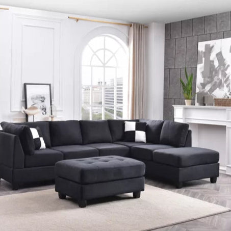 THE CASA ORO® L-Shape Sofa: Atlantis Reversible Sectional(Suede Black)