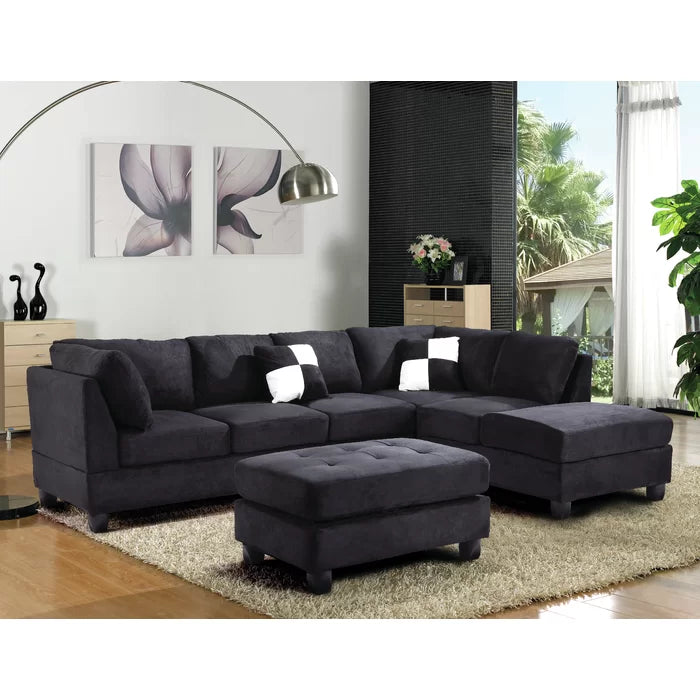 THE CASA ORO® L-Shape Sofa: Atlantis Reversible Sectional(Suede Black)