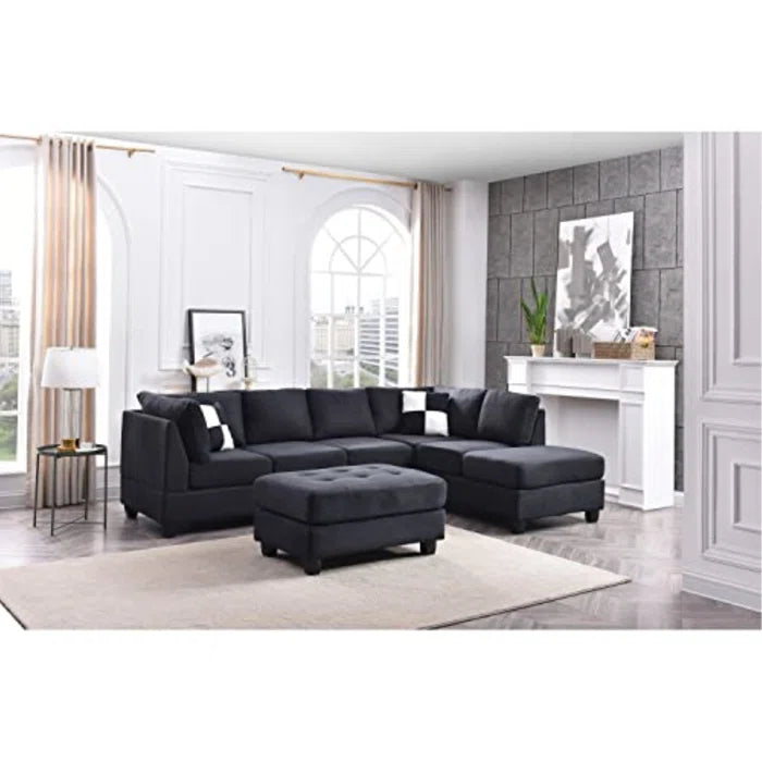 THE CASA ORO® L-Shape Sofa: Atlantis Reversible Sectional(Suede Black)