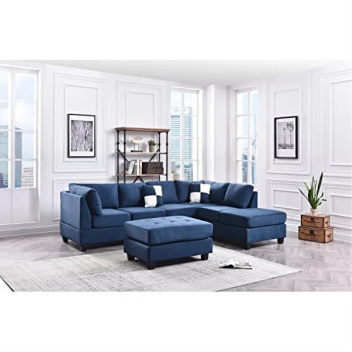 THE CASA ORO® L-Shape Sectional Sofa: Atlantis Reversible Sectional(Suede Navy Blue)