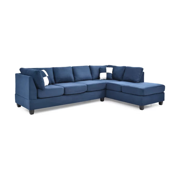 THE CASA ORO® L-Shape Sectional Sofa: Atlantis Reversible Sectional(Suede Navy Blue)