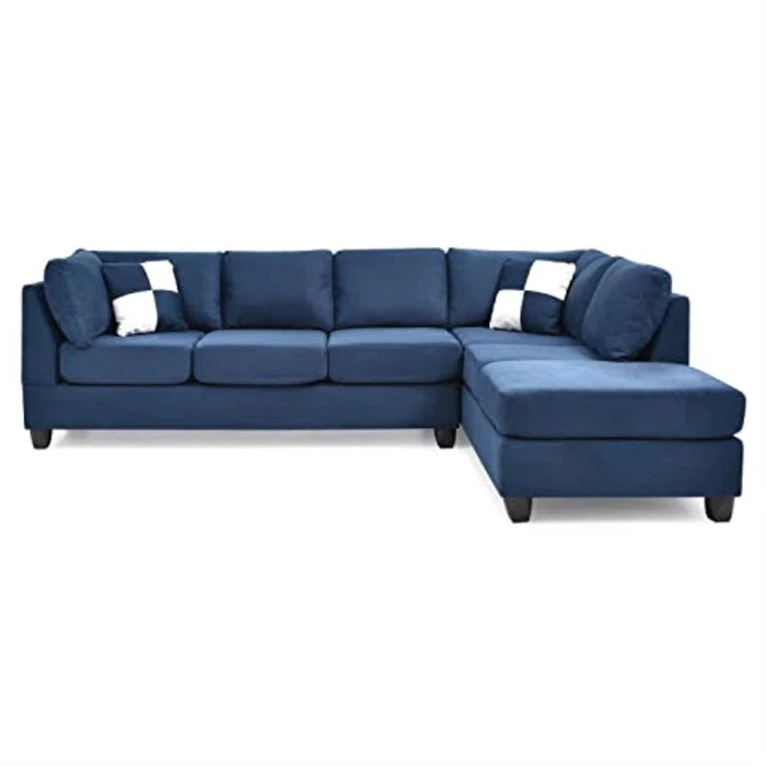 THE CASA ORO® L-Shape Sectional Sofa: Atlantis Reversible Sectional(Suede Navy Blue)