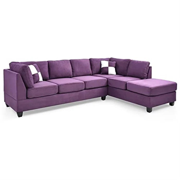 L-Shape Sectional Sofa: Atlantis Reversible Sectional(Suede Purple)