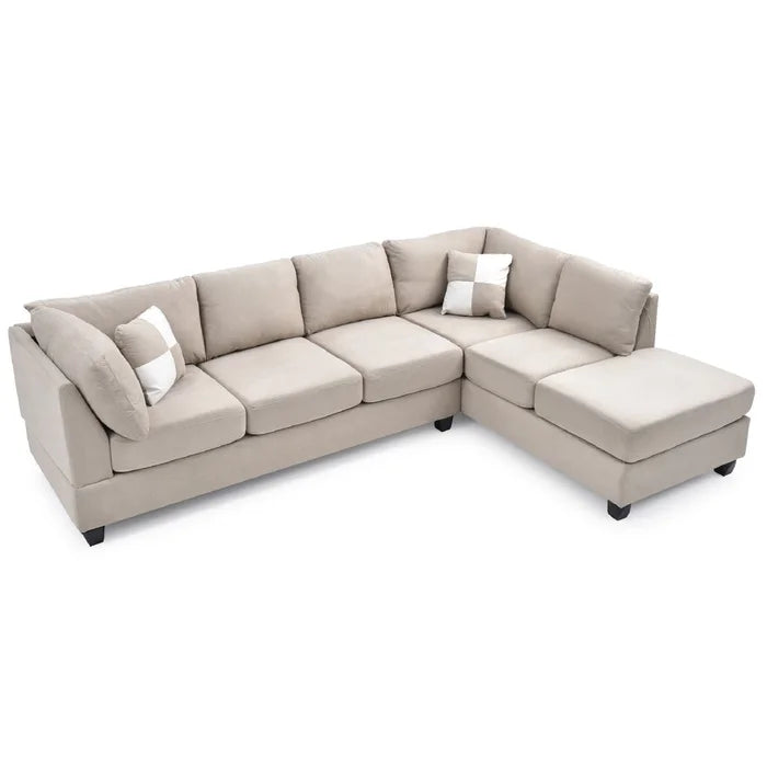 L-Shape Sectional Sofa: Atlantis Reversible Sectional(Suede Vanilla)