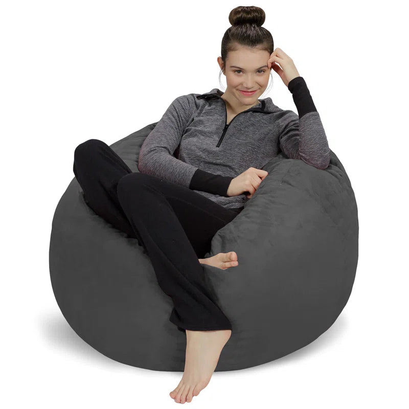 THE CASA ORO® Bean Bag - 3 Ft Shredded Foam Filled Round Pouf Chair - Plush(Charcoal Microfiber / Microsuede)
