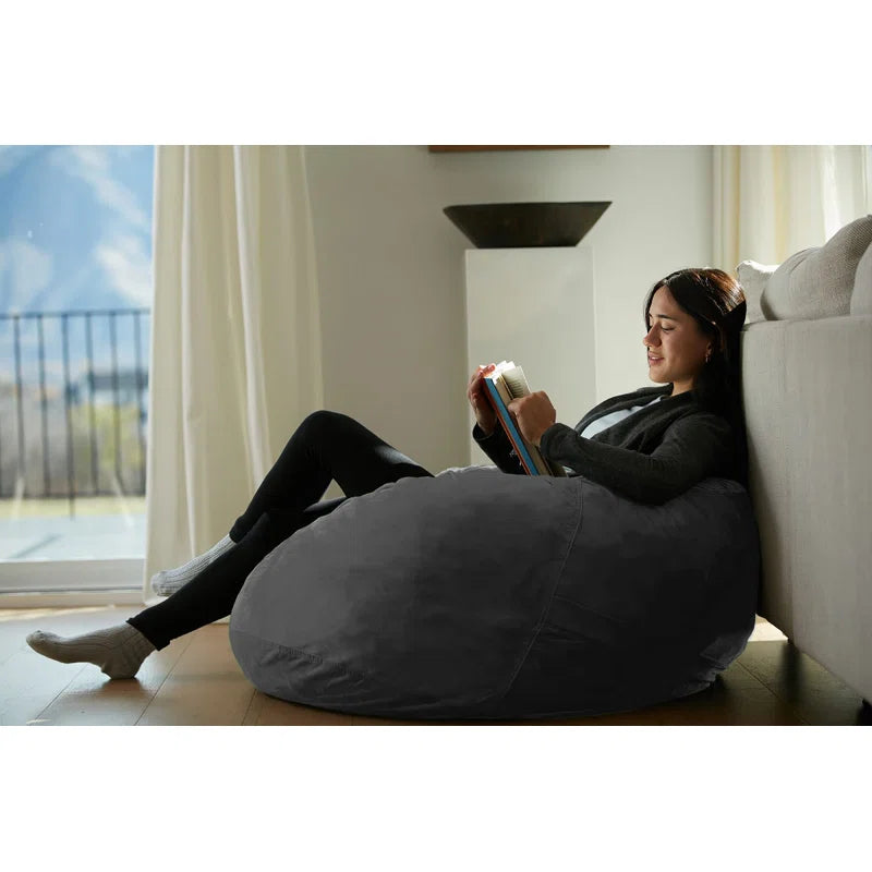 THE CASA ORO® Bean Bag - 3 Ft Shredded Foam Filled Round Pouf Chair - Plush(Charcoal Microfiber / Microsuede)