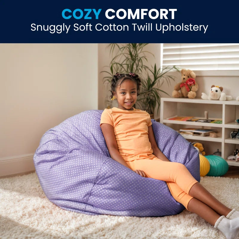 THE CASA ORO® Bean Bag Adults or Kids Classic Refillable Cotton(Lavender/White Cotton Twill)