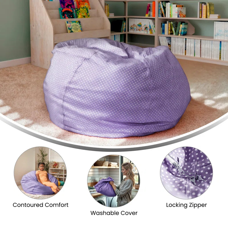 THE CASA ORO® Bean Bag Adults or Kids Classic Refillable Cotton(Lavender/White Cotton Twill)