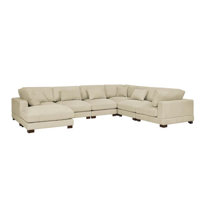U- Shape Sofa: 7 - Piece 144" Wide Modular Corner Sectional(Beige Corduroy)