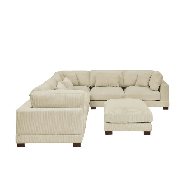 U- Shape Sofa: 7 - Piece 144" Wide Modular Corner Sectional(Beige Corduroy)