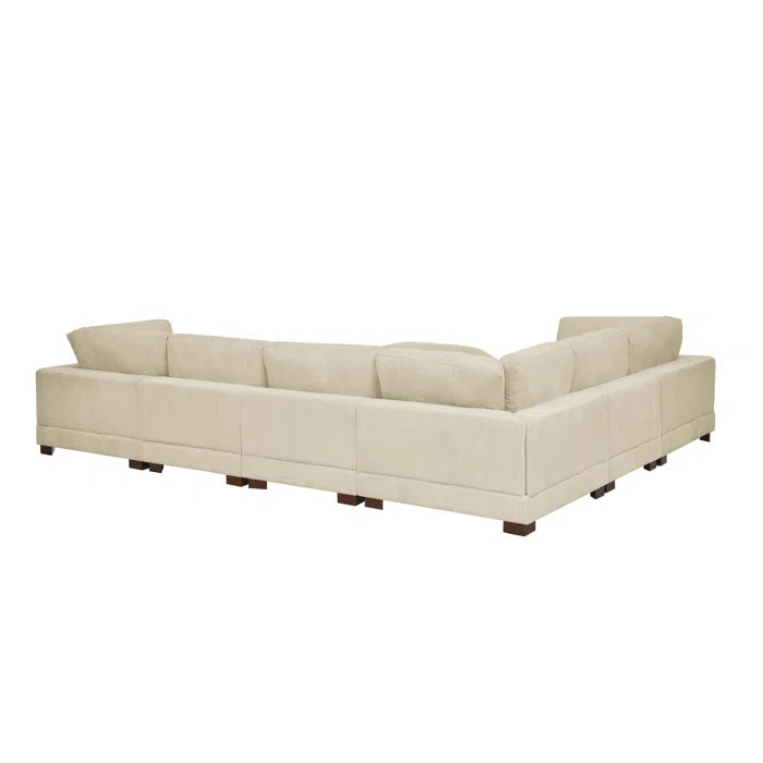 U- Shape Sofa: 7 - Piece 144" Wide Modular Corner Sectional(Beige Corduroy)