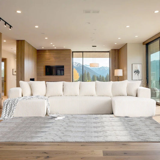 130.31"W Corduroy U-shaped Vacuumed Sectional Low Back Modular(Beige Corduroy)