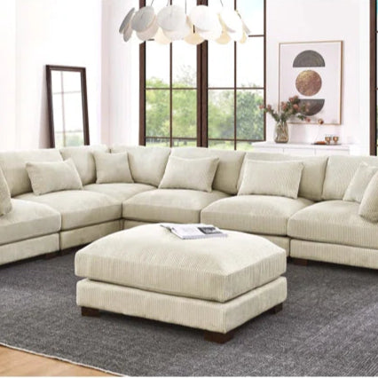 U- Shape Sofa: 7 - Piece 144" Wide Modular Corner Sectional(Beige Corduroy)