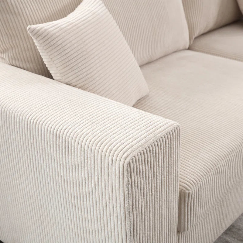L Shape Sectional Sofa: 108.5"W Corduroy Upholstered 5 - Piece Sectional Sofa(Beige Corduroy)