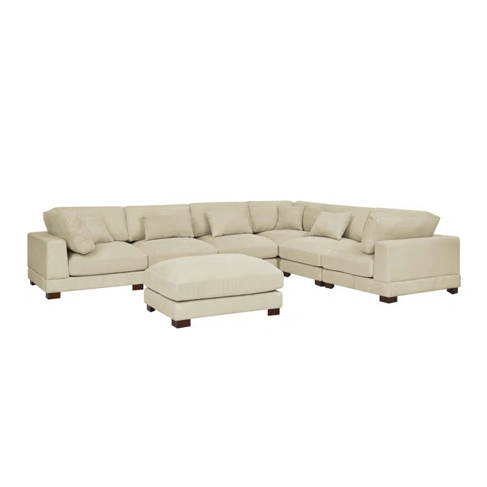 U- Shape Sofa: 7 - Piece 144" Wide Modular Corner Sectional(Beige Corduroy)