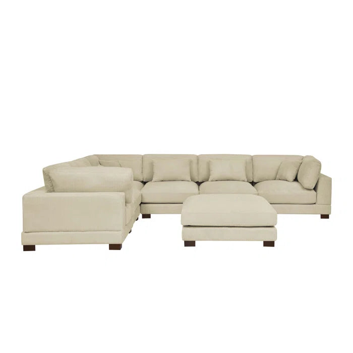 U- Shape Sofa: 7 - Piece 144" Wide Modular Corner Sectional(Beige Corduroy)