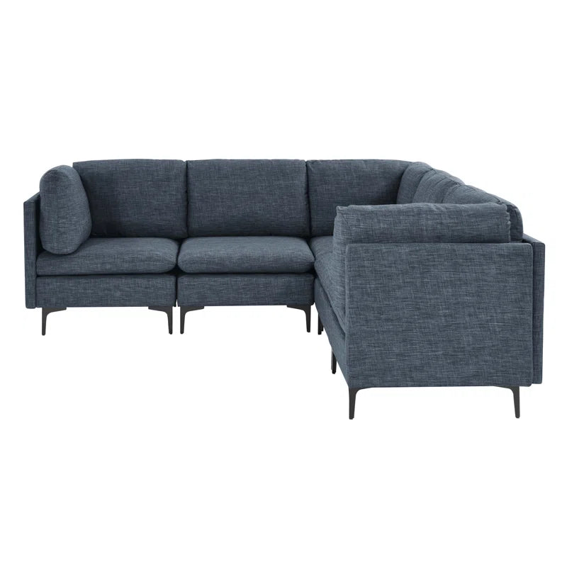 L Shape Sectional Sofa: 5 Piece Corner Sectional (Blue Linen Blend)